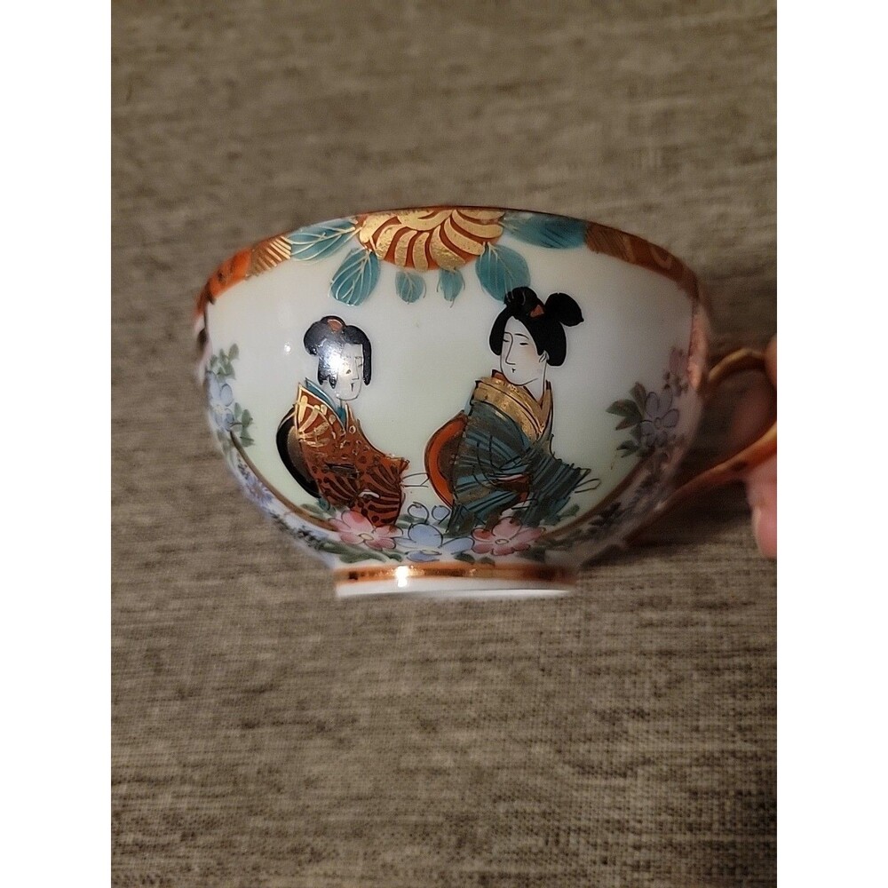 KUTANI Eggshell Porcelain Tea Cup & Japanese Chiki c. 1880s? Signed